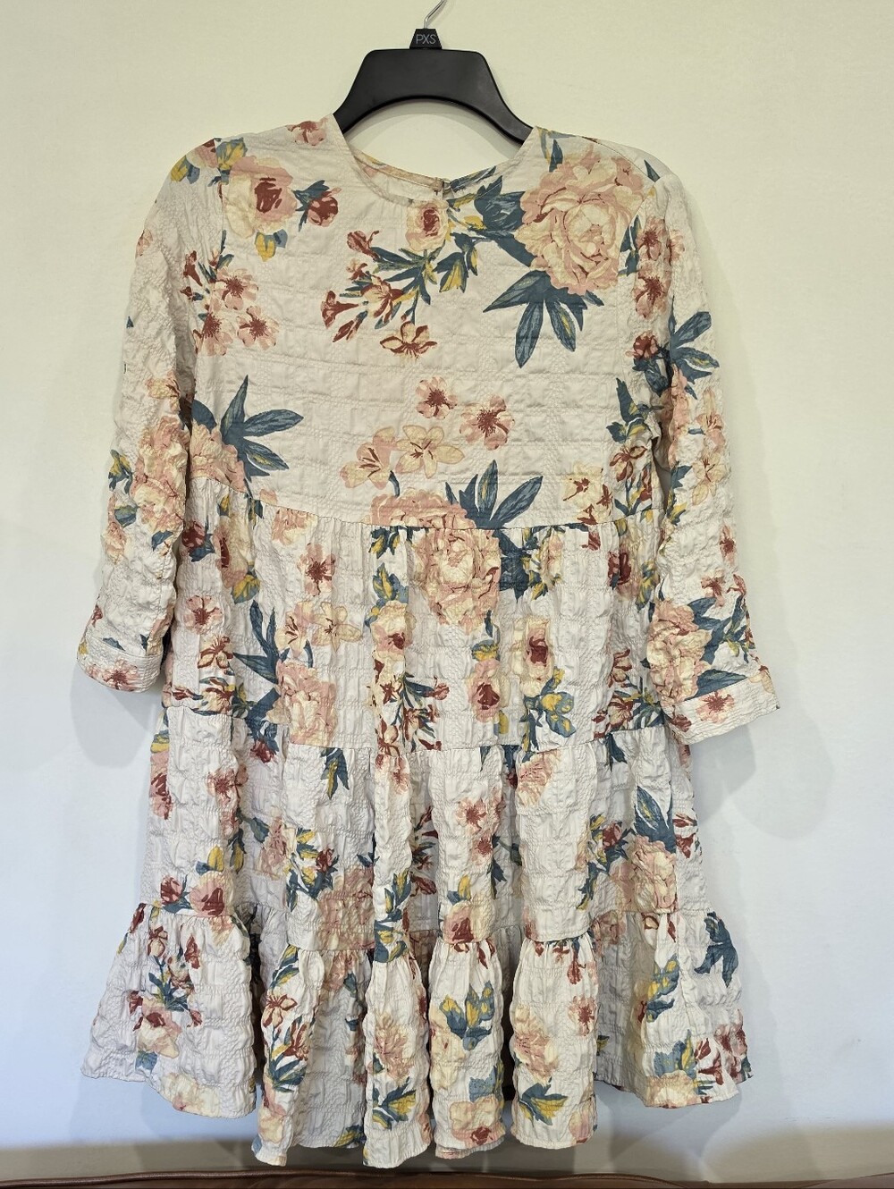 Zara Cream Floral Tiered Dress with Pink and Blue Blooms
